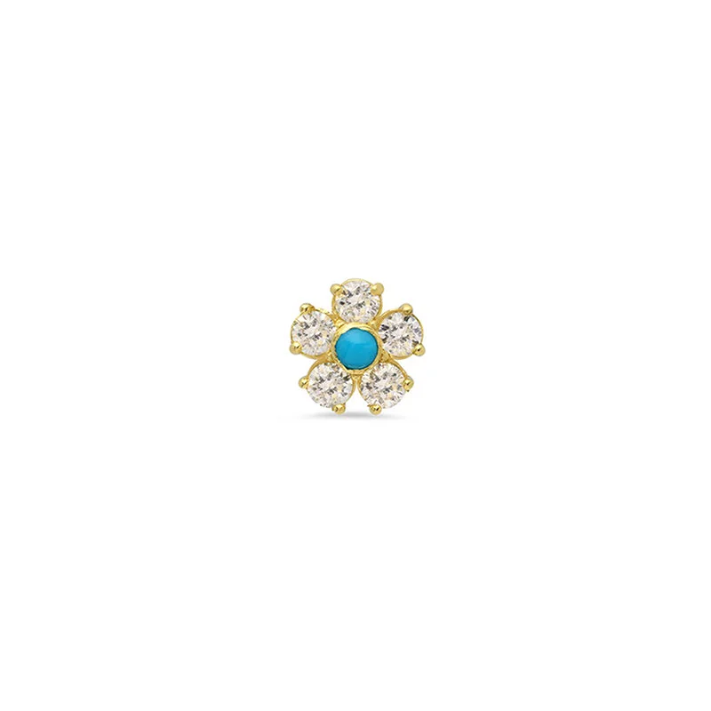 Trendy Chain Necklace Single Diamond Flower Stud with Turquoise Center