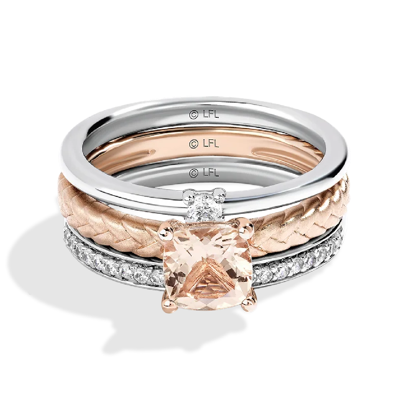 GALACTIC ROYALTY WOMEN'S RING  1/5 CT.TW. White Diamonds and Morganite True Two Tone Silver and 10K Rose Gold