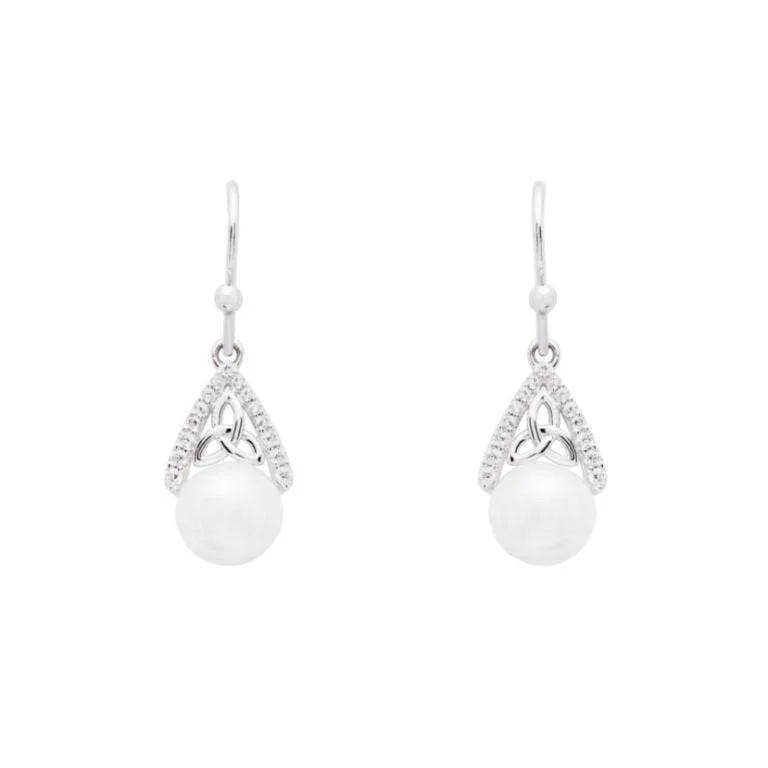 Intricate Trinity Knot Pearl Earrings