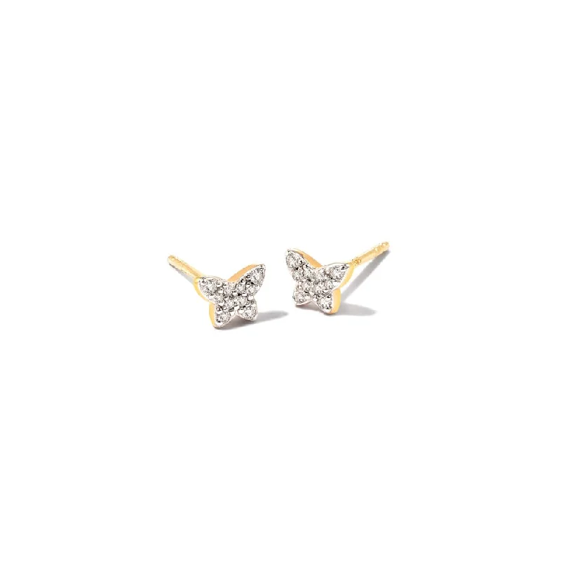 Delicate Gold Chain Kendra Scott Butterfly 14k Gold Stud Earrings in White Diamond