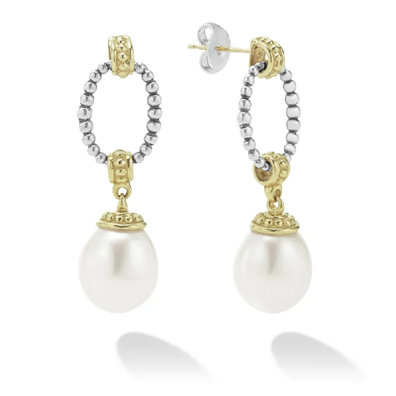 Layered Gold Pendant Lagos Luna Two-Tone Pearl Oval Drop Earrings