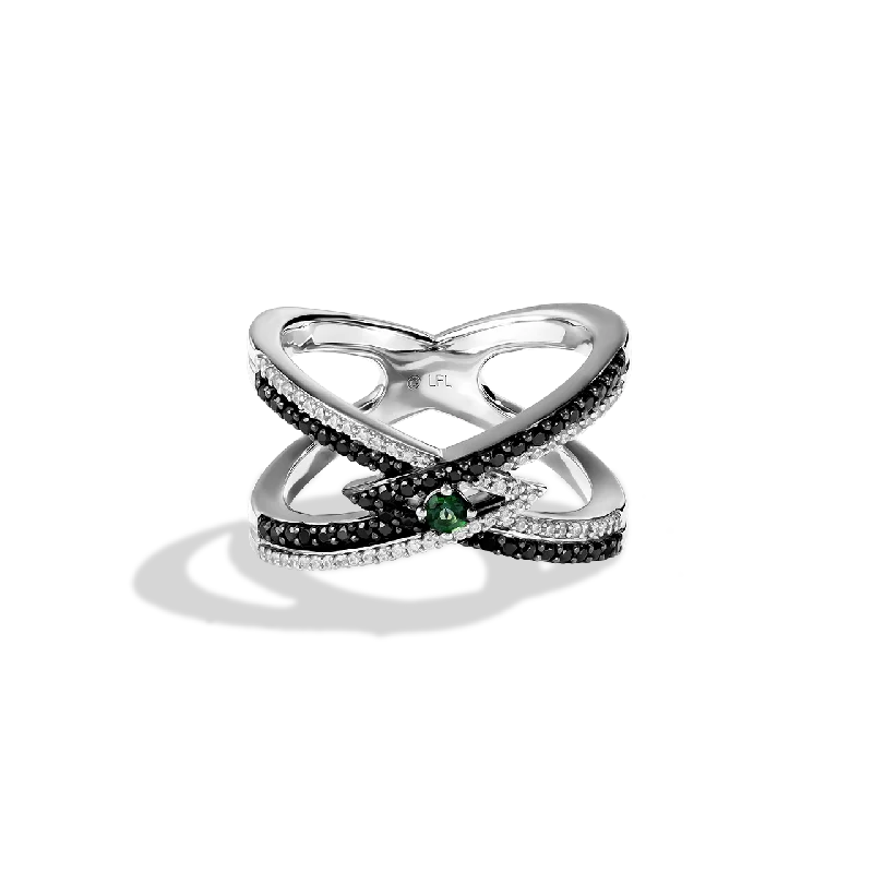 LIGHT X DARK WOMEN'S RING, 1/2 CT.TW. Black and White Diamonds Green Diopside Accent Silver and Black Rhodium