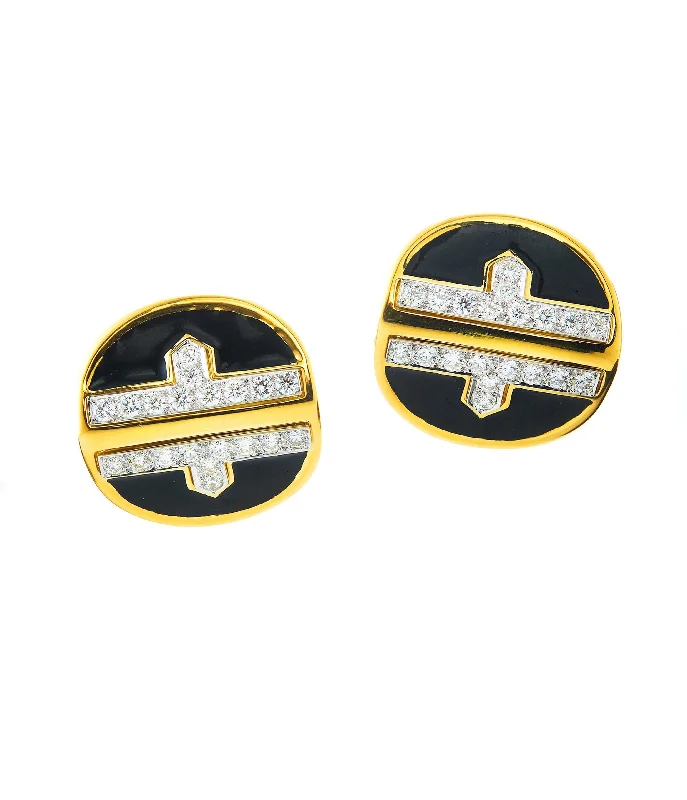 Metro Earrings, Black Enamel