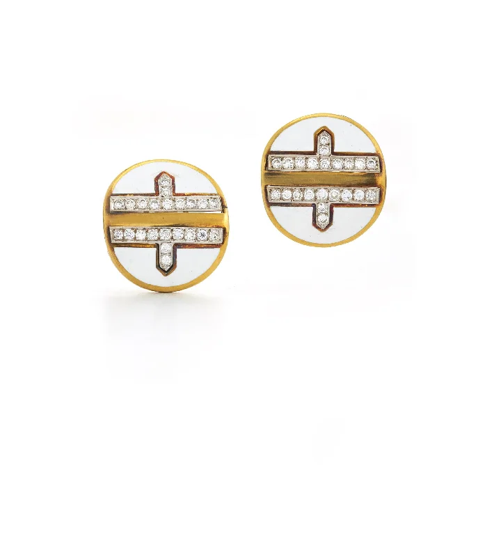 Metro Earrings, White Enamel