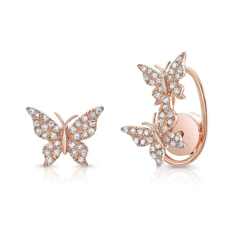 Platinum Engagement Ring 14K Rose Gold Diamond Butterfly Earrings