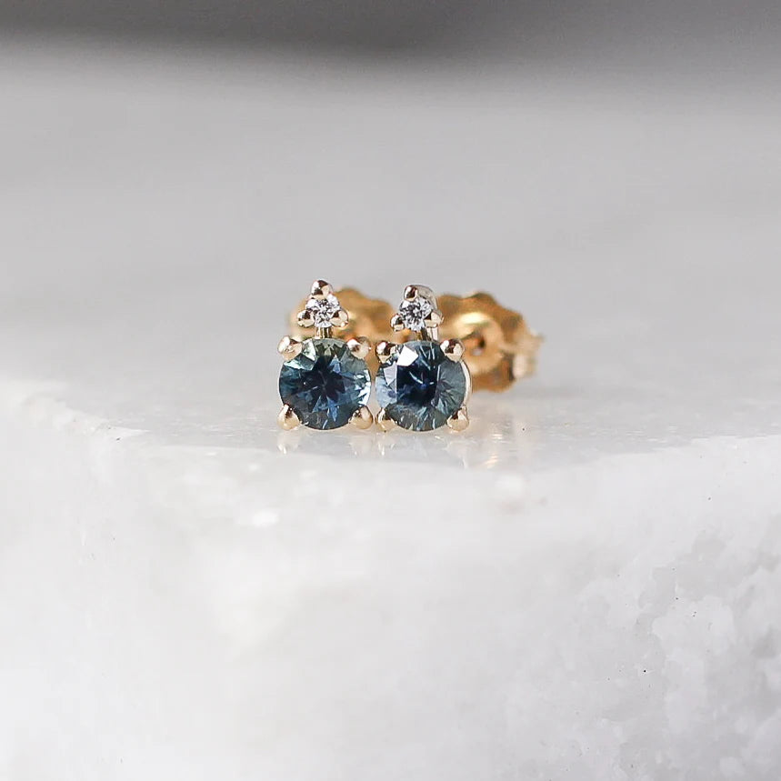 Montana Blue Sapphire and Diamond Stud