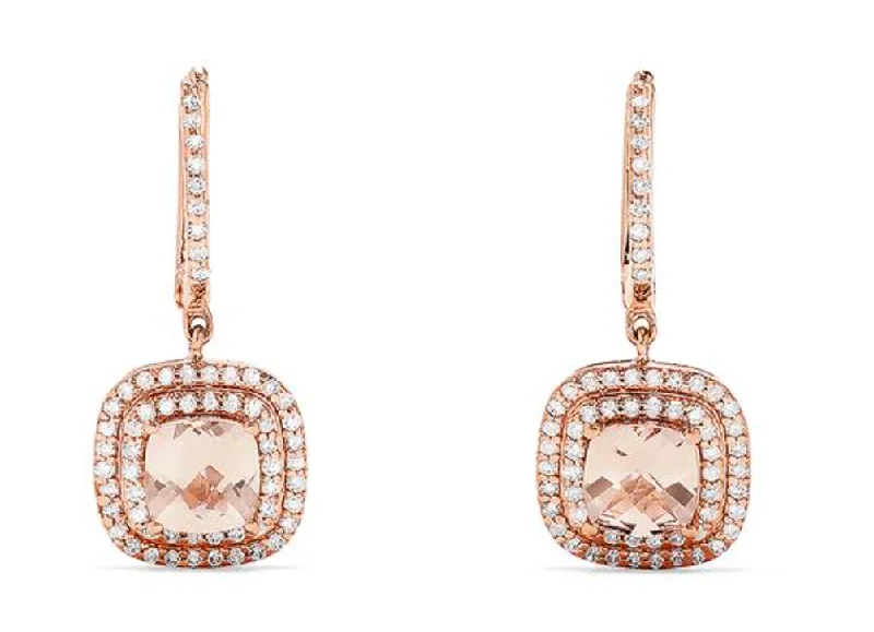 Sunburst Pendant Necklace 14K Rose Gold Morganite and Diamond Earrings