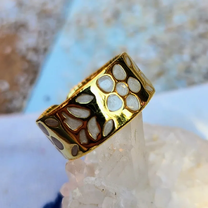 MOTHER OF PEARL - FLOWER GOLD PLATED 925 ADJUSTABLE RING