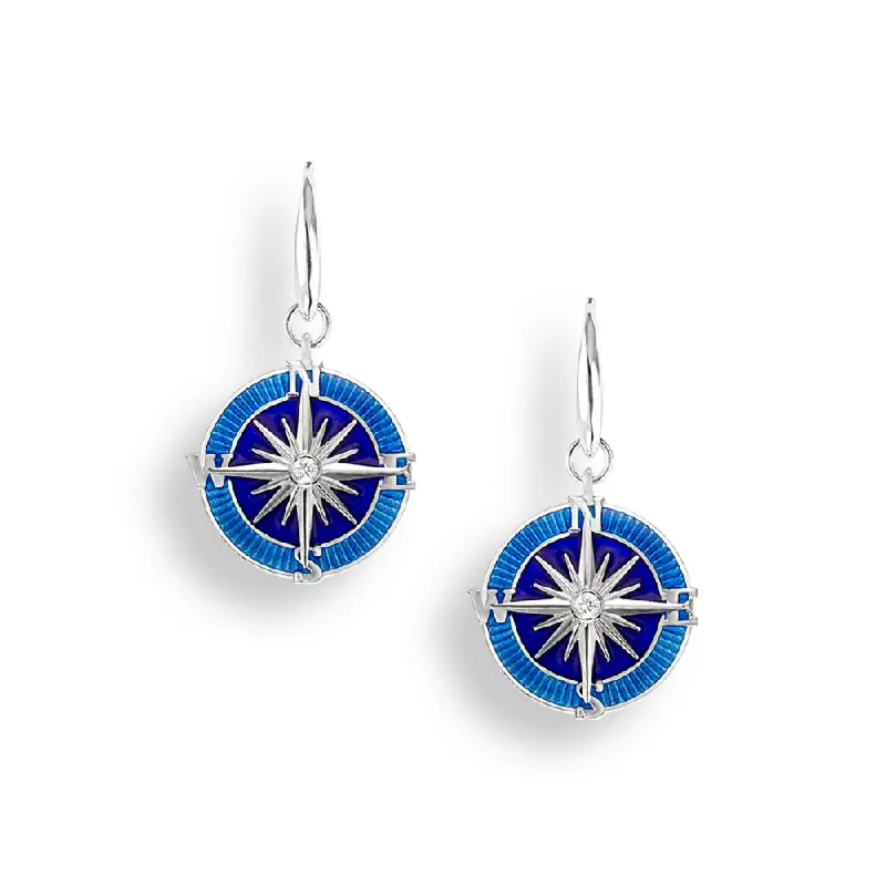 Emerald Cut Earrings Nicole Barr Blue Enamel Compass Rose Earrings