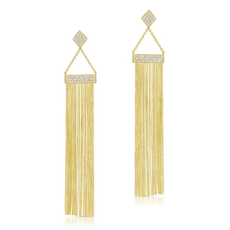 Adjustable Gold Bangle 14K Yellow Gold Pave Diamond Tassel Earrings