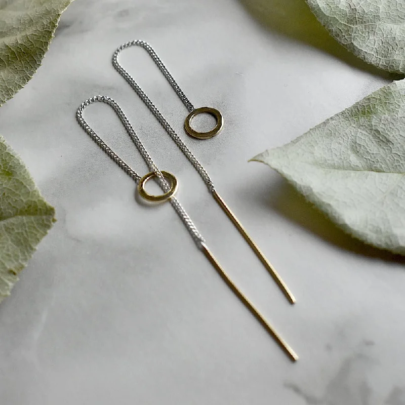 Planet Brass & Silver Chain Ear Threaders