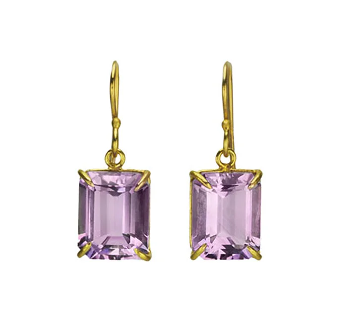 Custom Birthstone Ring Lavender Amethyst Emerald Cut Earrings