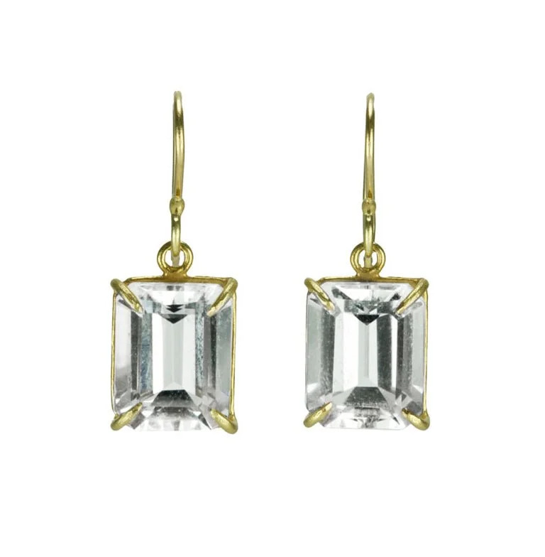 Classic Diamond Band White Topaz Emerald Cut Earrings