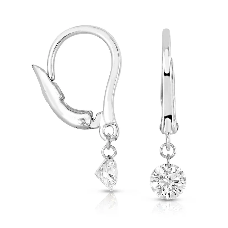 Trendy Hoop Earrings 14K White Gold Round Drilled Diamond Dangle Earrings