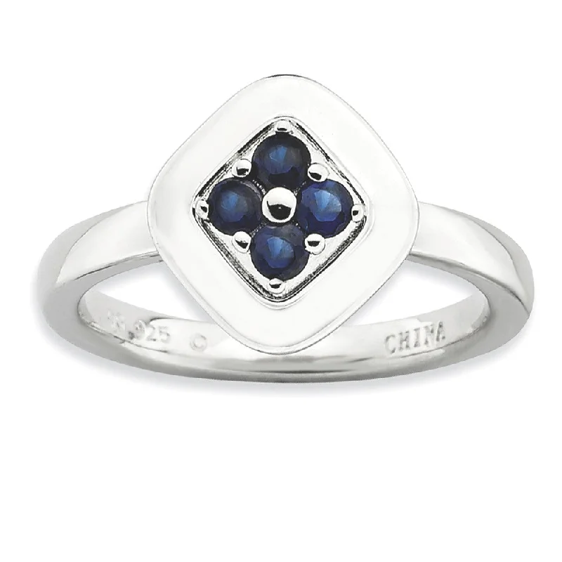 Silver Stackable Created Sapphire Ring