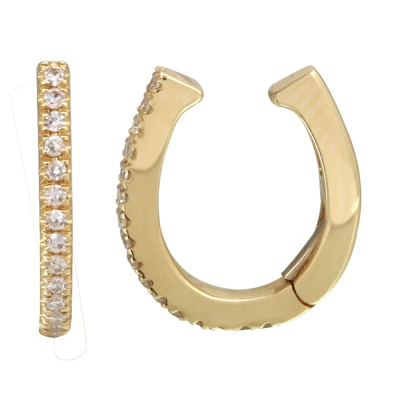 Luxury Gemstone Earrings 14K Yellow Gold Single Row Diamond Ear Cuffs