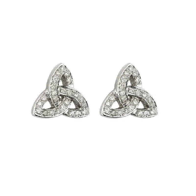 14k White Gold Diamond Trinity Knot Earrings