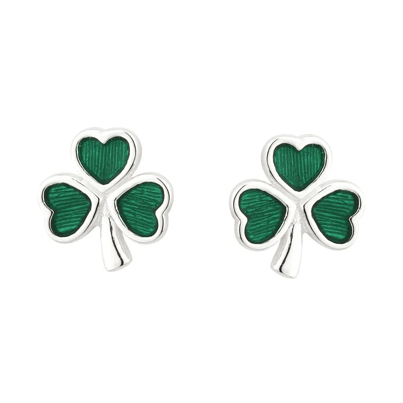 Silver Green Shamrock Earrings