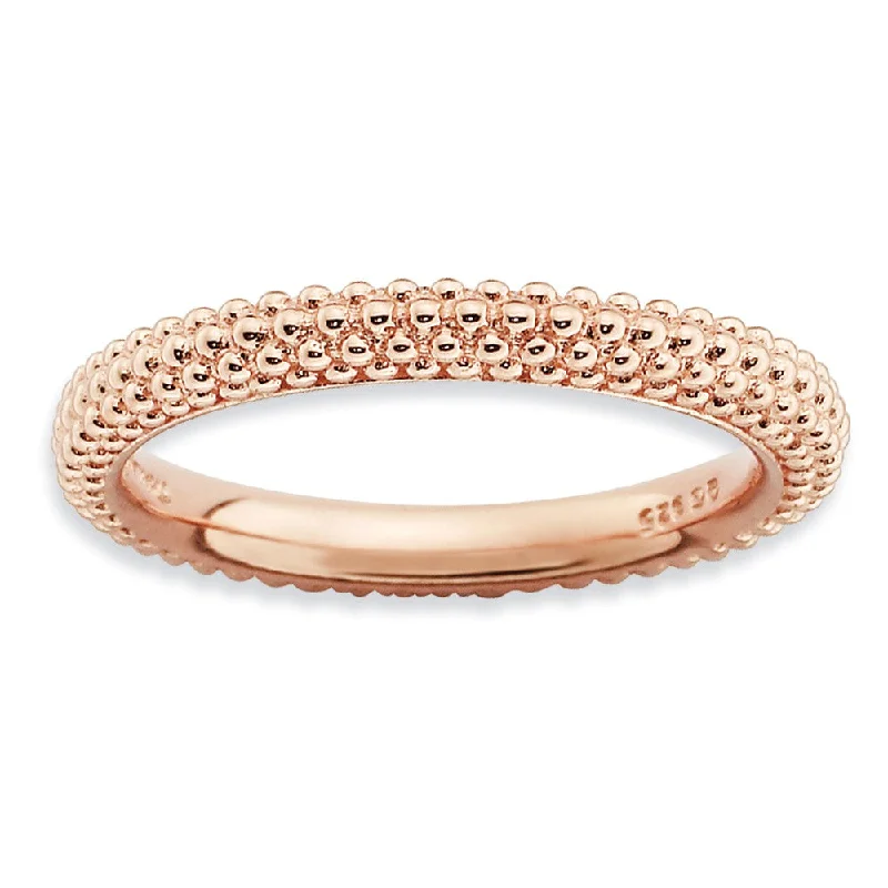 Stackable 14K Rose Gold Plated Silver Domed Milgrain Band