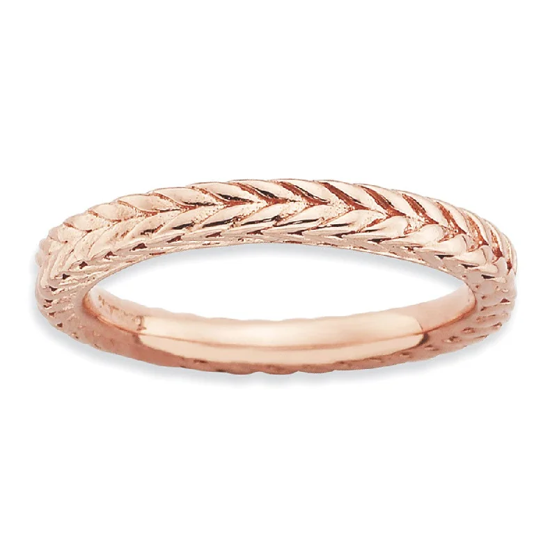 Stackable 14K Rose Gold Plated Silver Domed Wheat Design Band