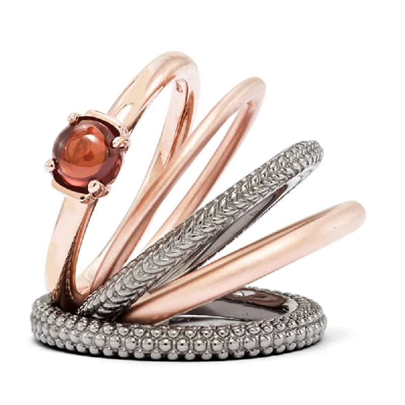 Stackable Black & 14K Rose Gold Plated Silver Garnet Ring Set