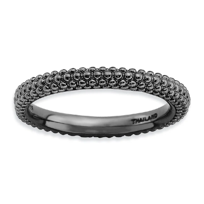 Stackable Black Ruthenium Plated Silver Domed Milgrain Band