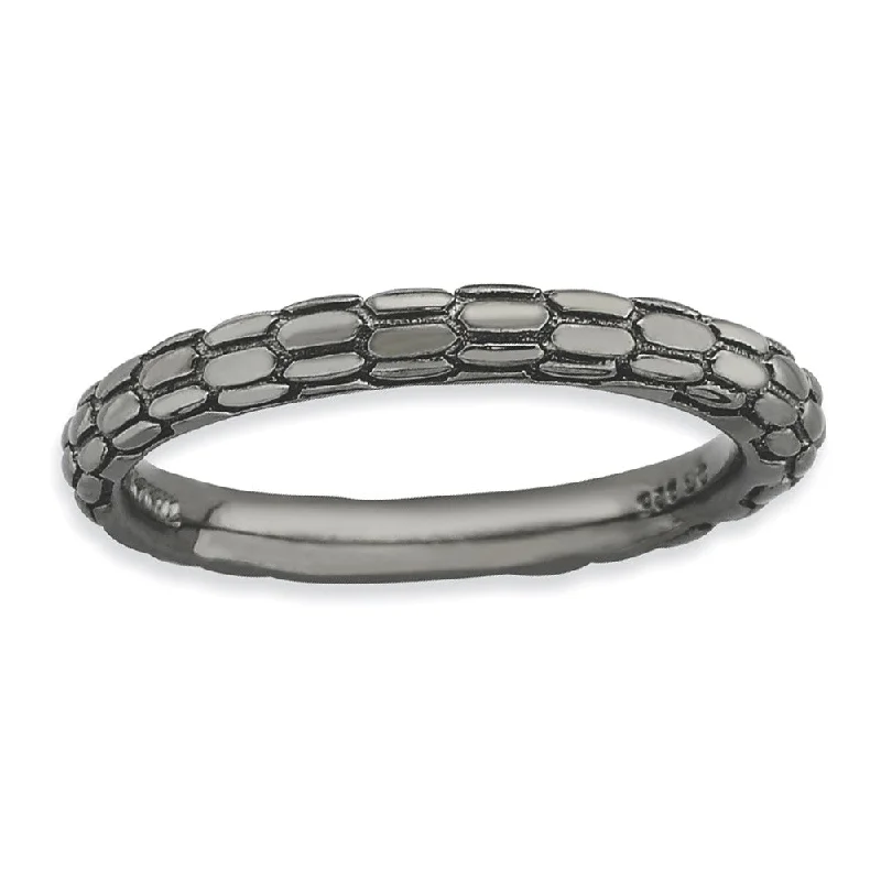 Stackable Black Ruthenium Plated Silver Snake Skin Band