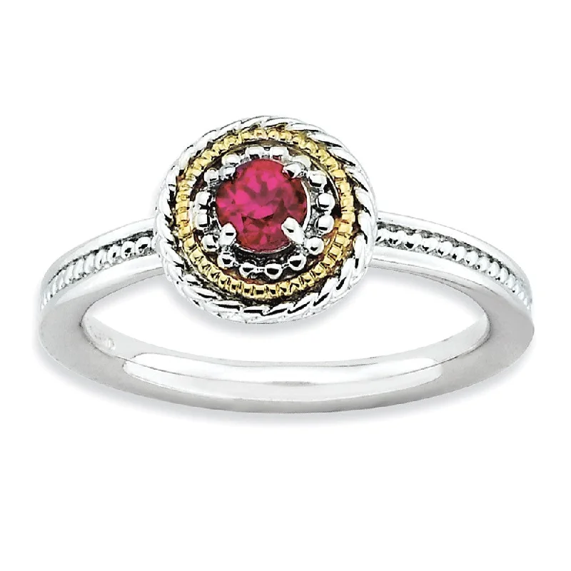 Sterling Silver & 14K Gold Plated Stackable Created Ruby Ring