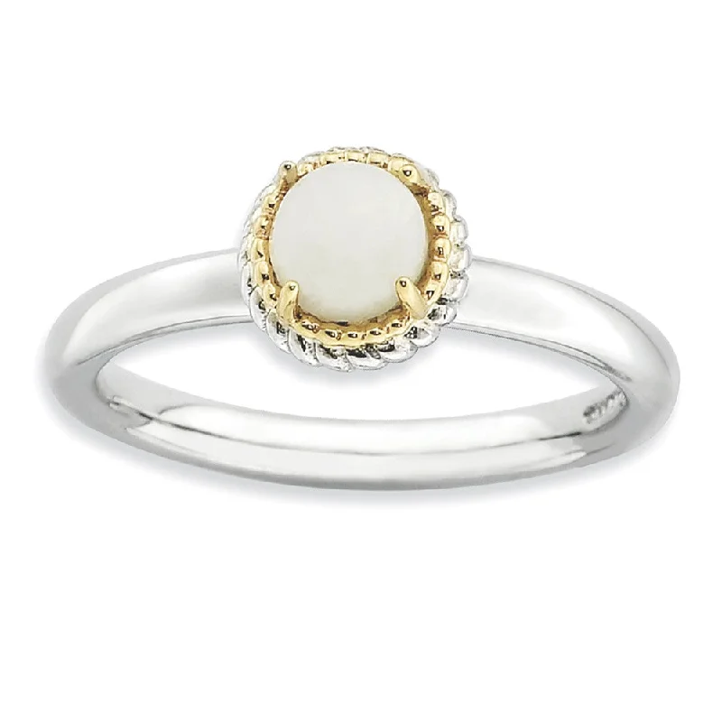 Sterling Silver & 14K Gold Plated Stackable White Agate Ring