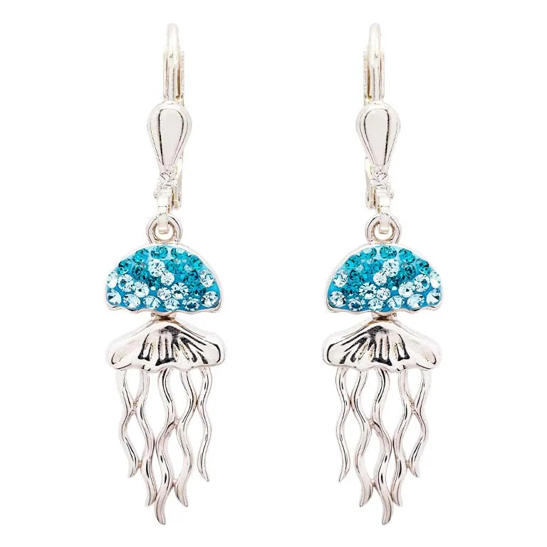 Sterling Silver Aqua Jellyfish Earrings