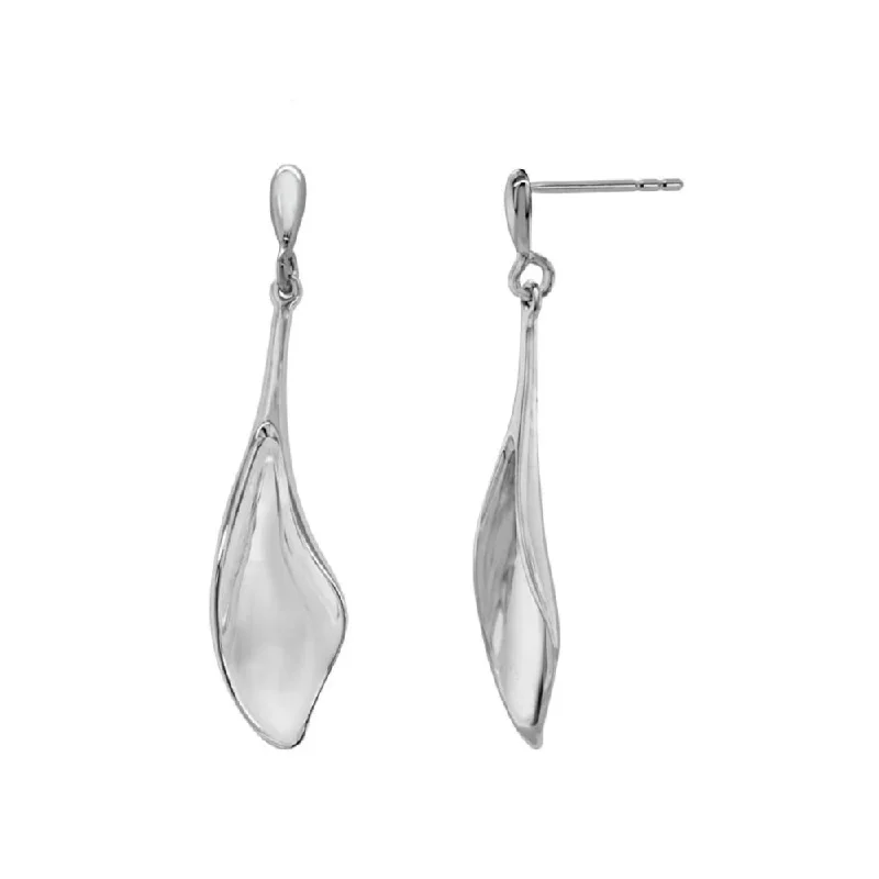 Yellow Gold Chain Sterling Silver Leaf Dangle Earrings