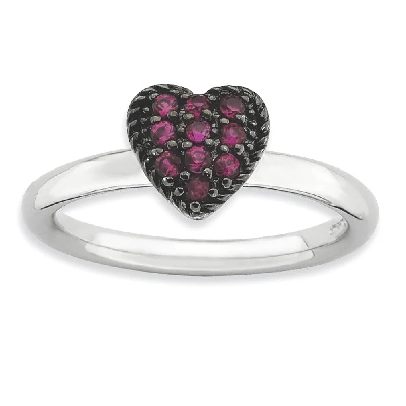 Sterling Silver Stackable .40 Ctw Created Ruby Heart Ring