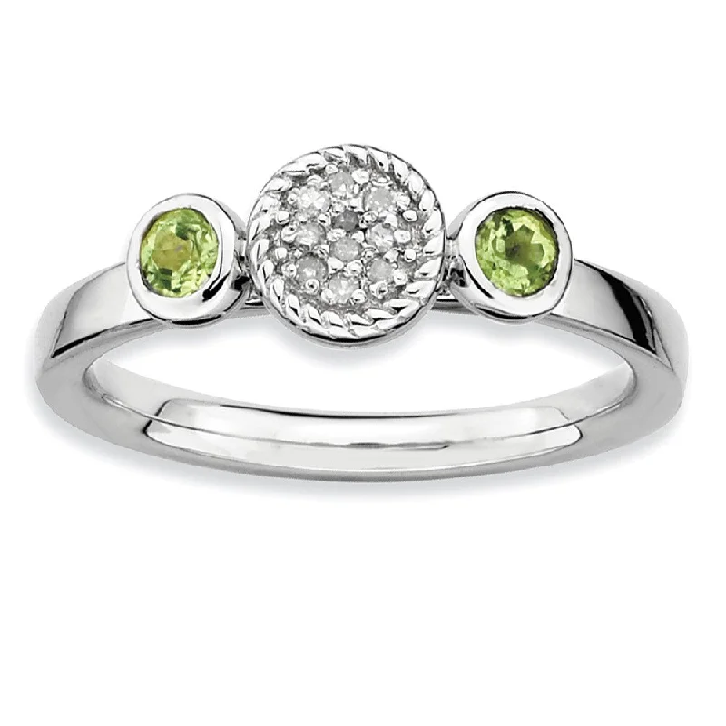 Sterling Silver Stackable Peridot and .05 Ctw HI/I3 Diamond Ring