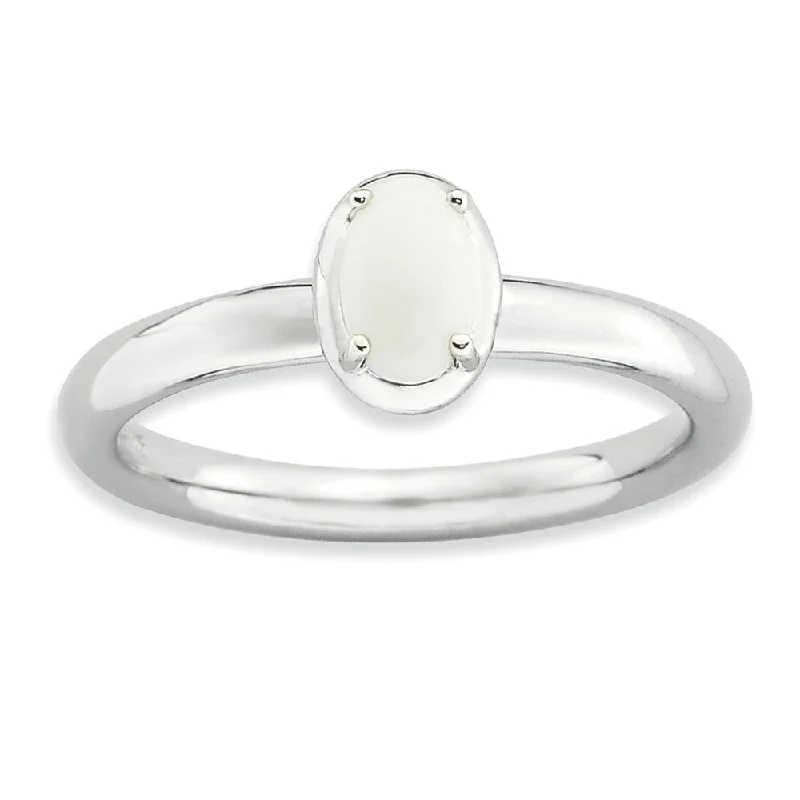 Sterling Silver Stackable White Agate Ring