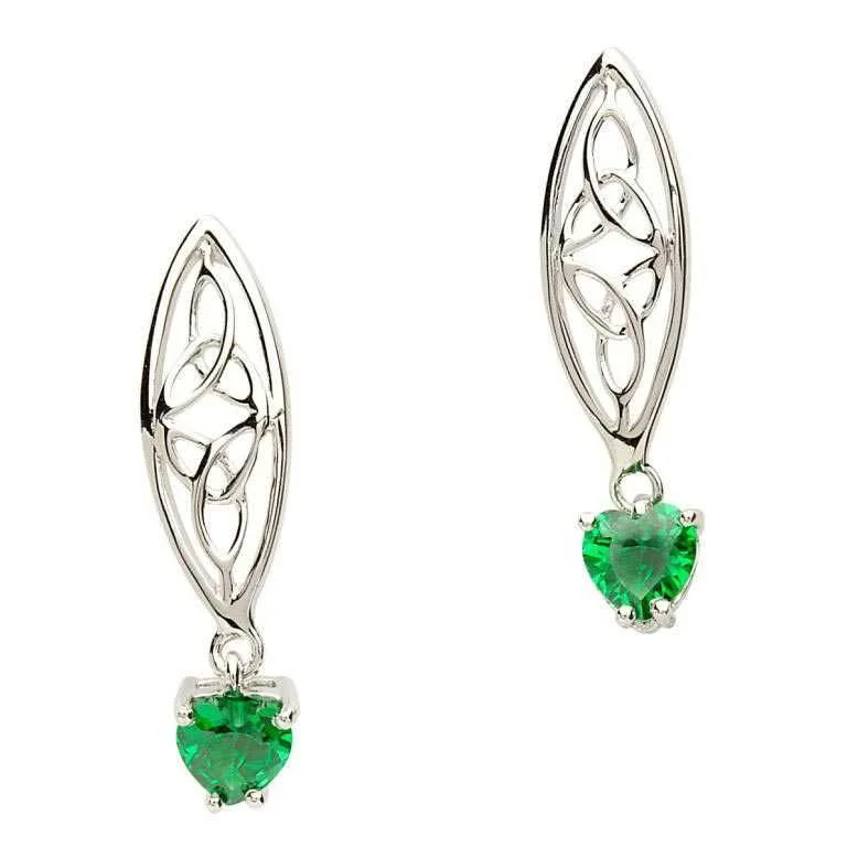 Celtic Trinity Green Silver Earrings