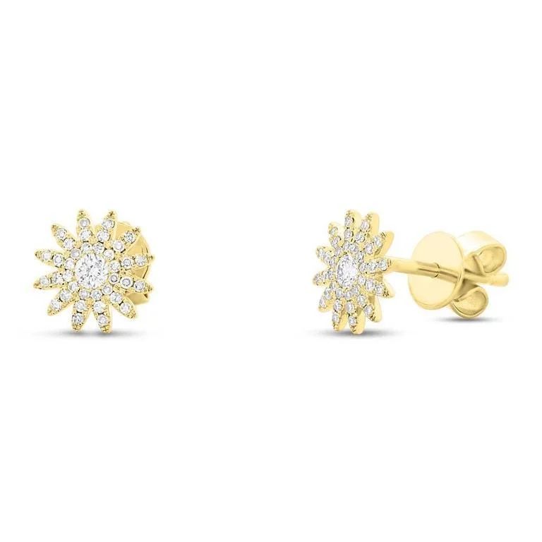 Artistic Statement Necklace 14K Yellow Gold Sunburst Stud Earrings