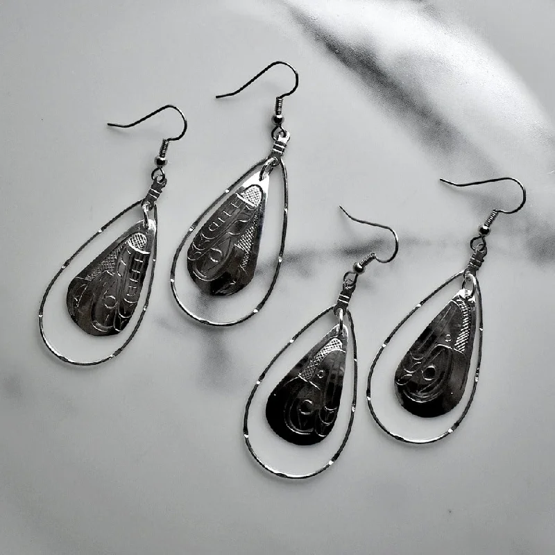 Teardrop Totem in Wire Halo Drop Earrings