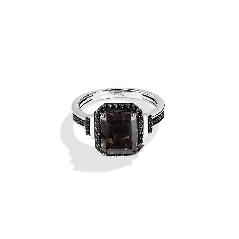 THE WOOKIEE WOMEN'S RING 1/3 CT.TW. Black Diamonds and Smokey Quartz Silver