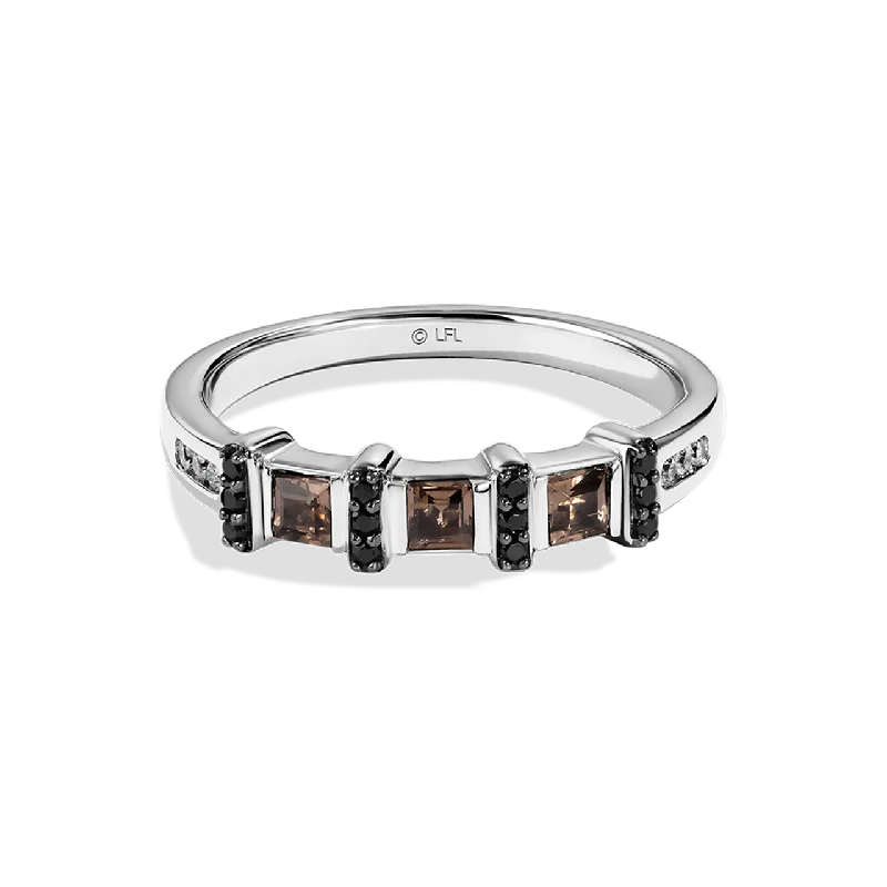 THE WOOKIEE WOMEN'S RING 1/6 CT.TW. Black and White Diamonds and Smokey Quartz Silver