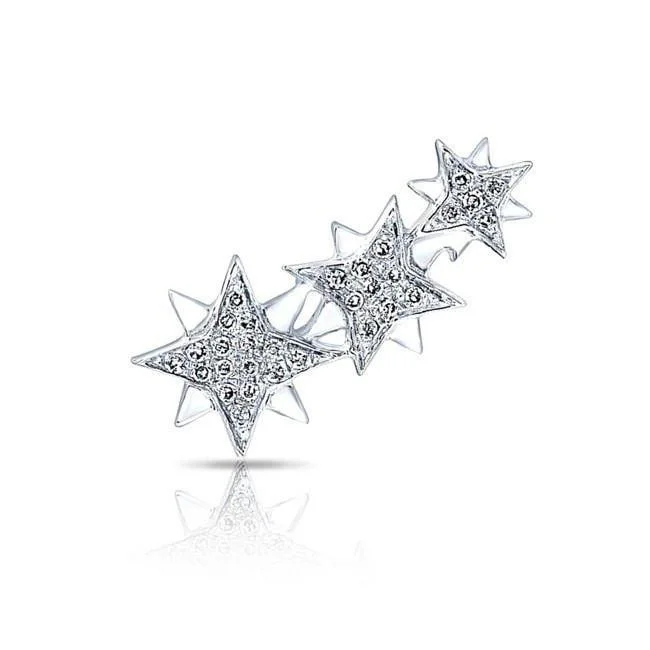 Minimalist Stackable Rings 14K White Gold Triple Star Ear Climber