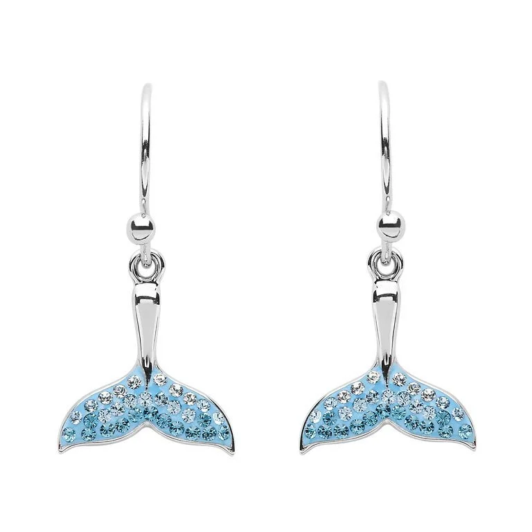 Whale Tail Drop Aqua Earrings With Swarovski® Crystals