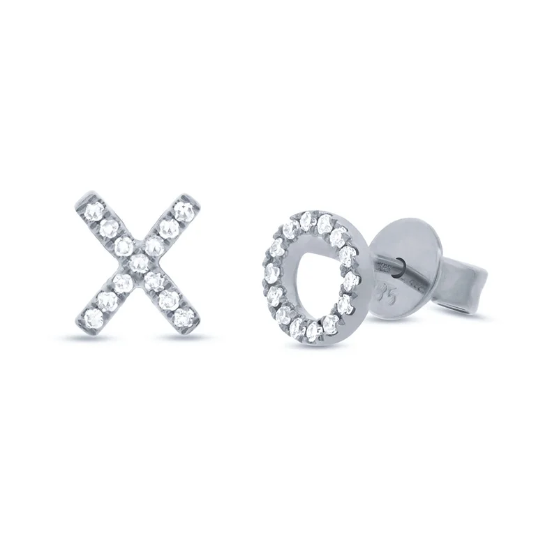 Chunky Gemstone Ring 14K White Gold Diamond "XO" Stud Earrings