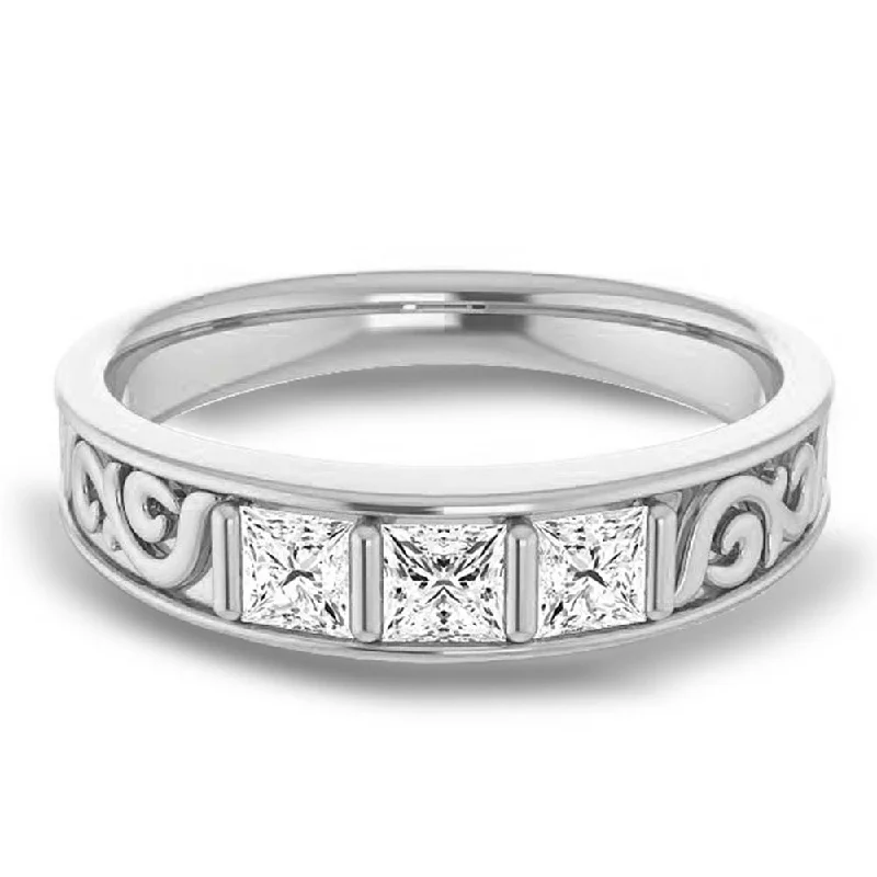 1.0 ctw Bar Set Princess Diamond Men's Ring Filigree Accent