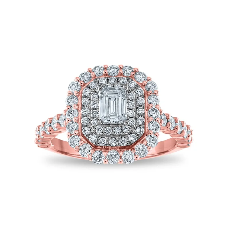 1-1/2 CTW Diamond Engagement Halo Ring in 14KT White and Rose Gold