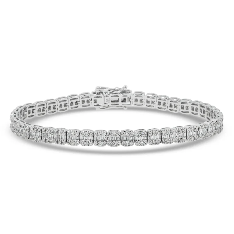 10K GOLD BAGUETTE AND ROUND DIAMONDS 5MM BRACELET 3.72 CT