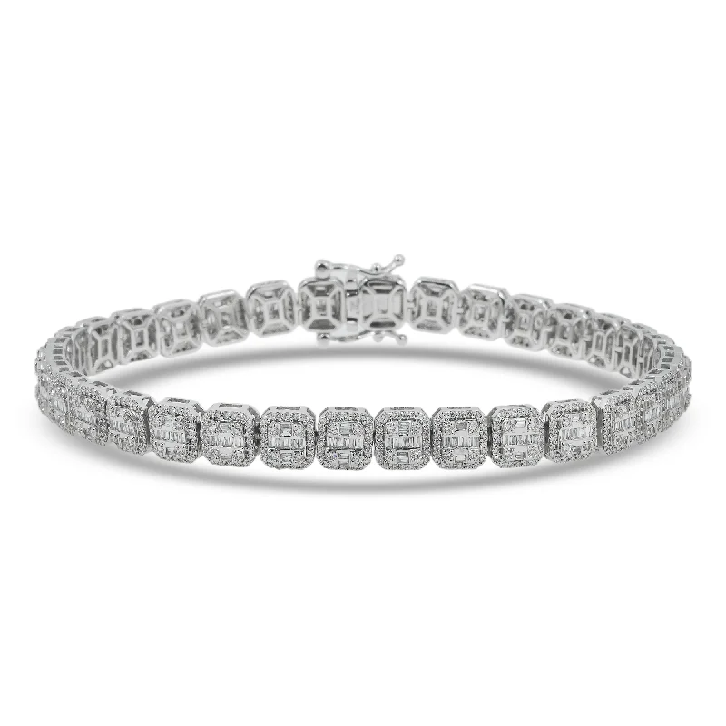 10K GOLD BAGUETTE AND ROUND DIAMONDS 6MM BRACELET 4.17 CT