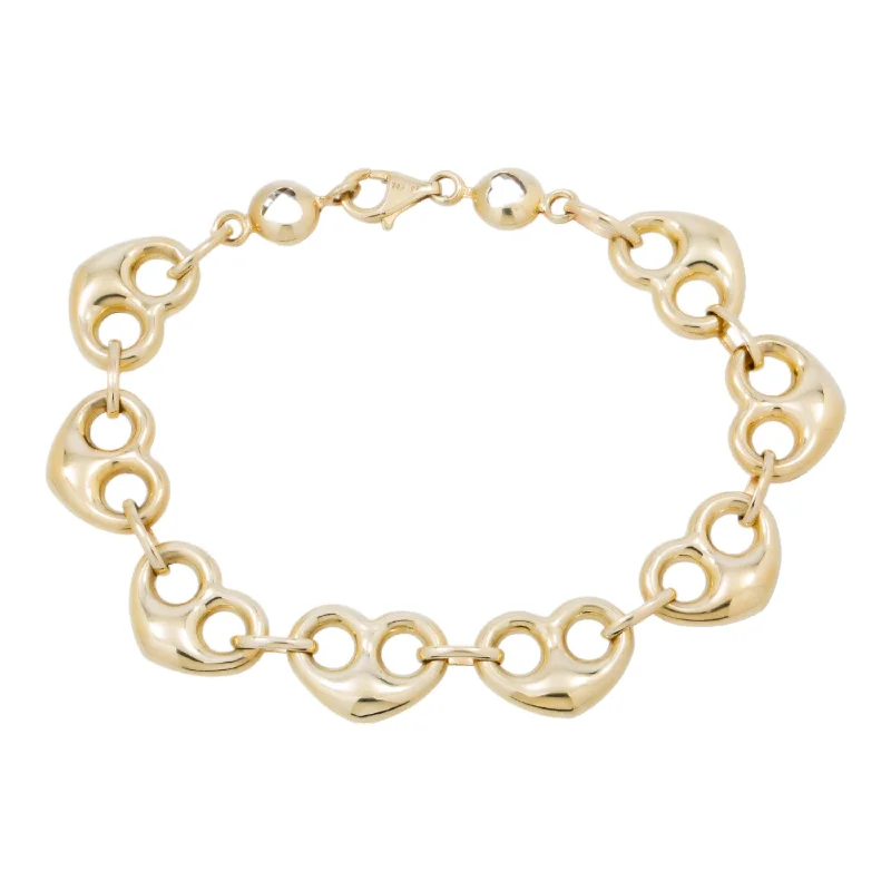 10K GOLD HOLLOW PUFFED HEART SHAPE LINK BRACELET