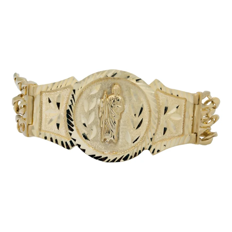 10K GOLD SOLID ST JUDE CUBAN CURB LINK BRACELET