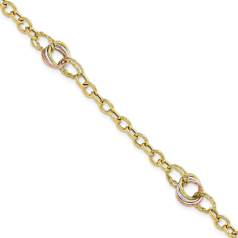 10KT Gold Tri-Color 7.25-inch 11MM Fancy Lobster Clasp Bracelet