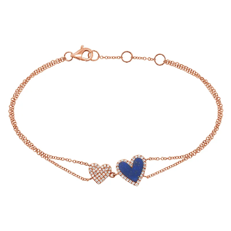 14K GOLD DIAMOND LAPIS DOUBLE HAILEY HEART BRACELET